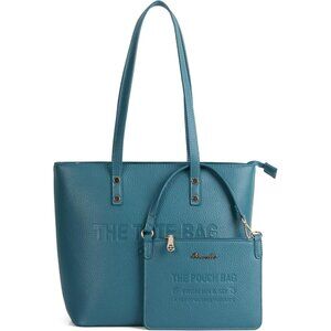 Women's Turquoise-Grained PU Leather Sophisticated Elegant Retro Style Tote Bag